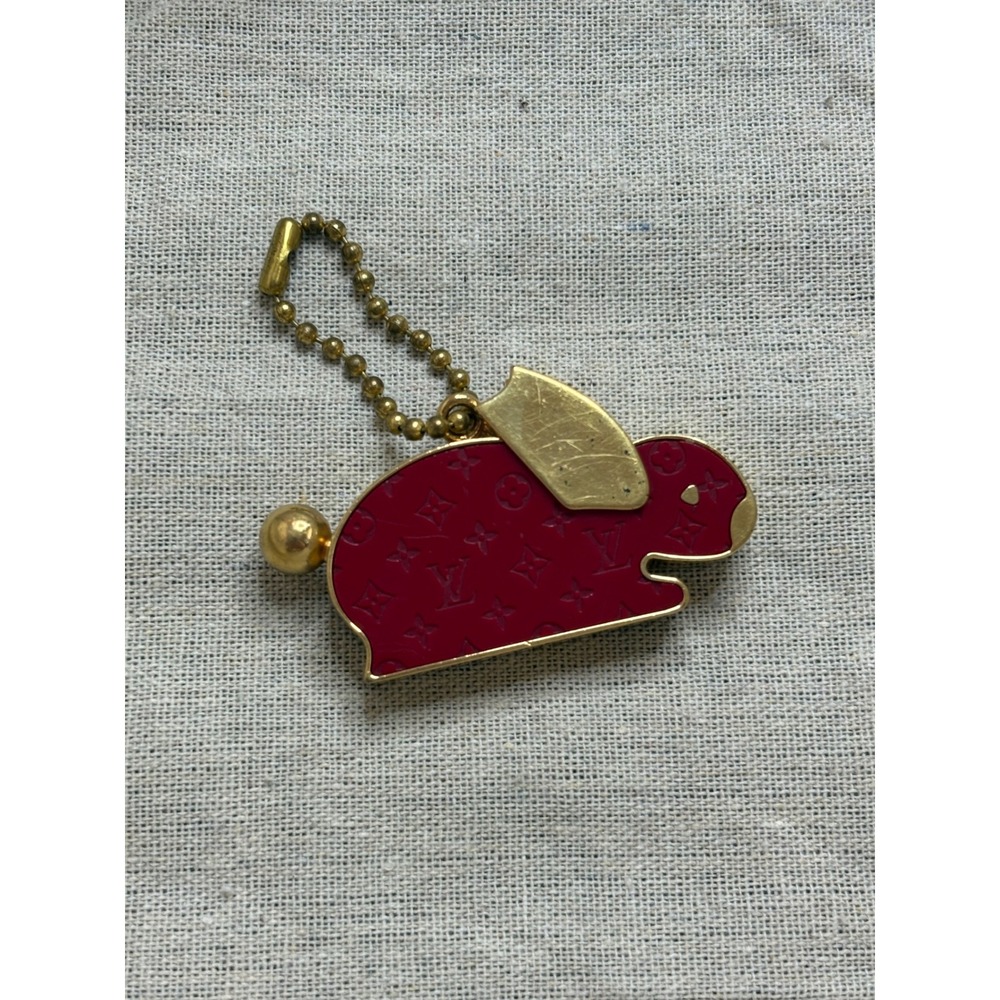 Louis Vuitton Bunny Charm Red Monogram Acrylic Gold Tone Rabbit Bag Charm